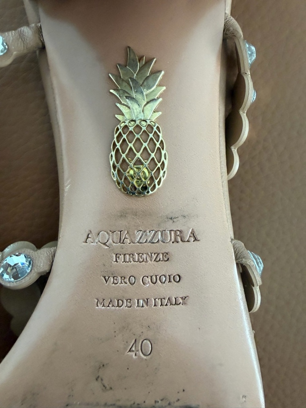 Aquazzura Tequila Crystal Embellished Leather Mules Nude Size 40 Block Heel - Picture 5 of 7